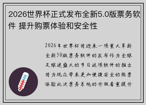 2026世界杯正式发布全新5.0版票务软件 提升购票体验和安全性